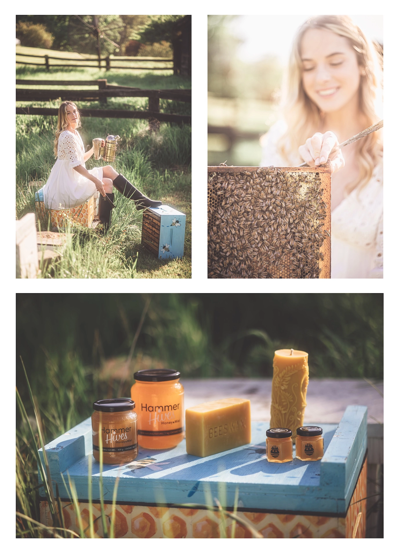 Cover shoot for Neighbours of Ancaster magazine featuring Hammer Hives, a Hamilton-based honey business, photographed by Alissa Baltazar.
