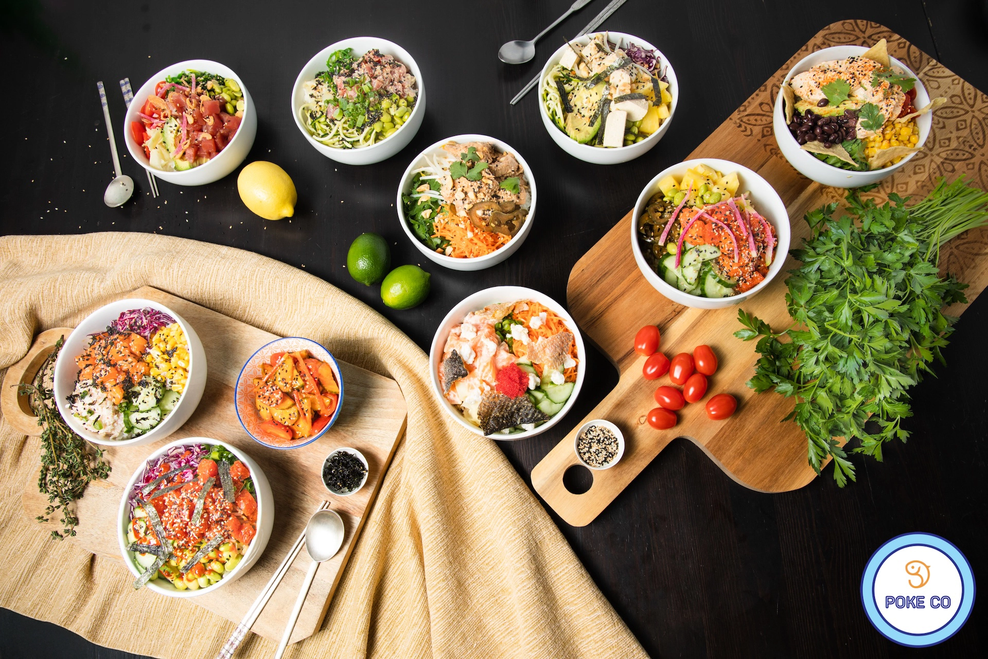  Poke Co Hamilton – Overhead Group Shot of Poke Bowls