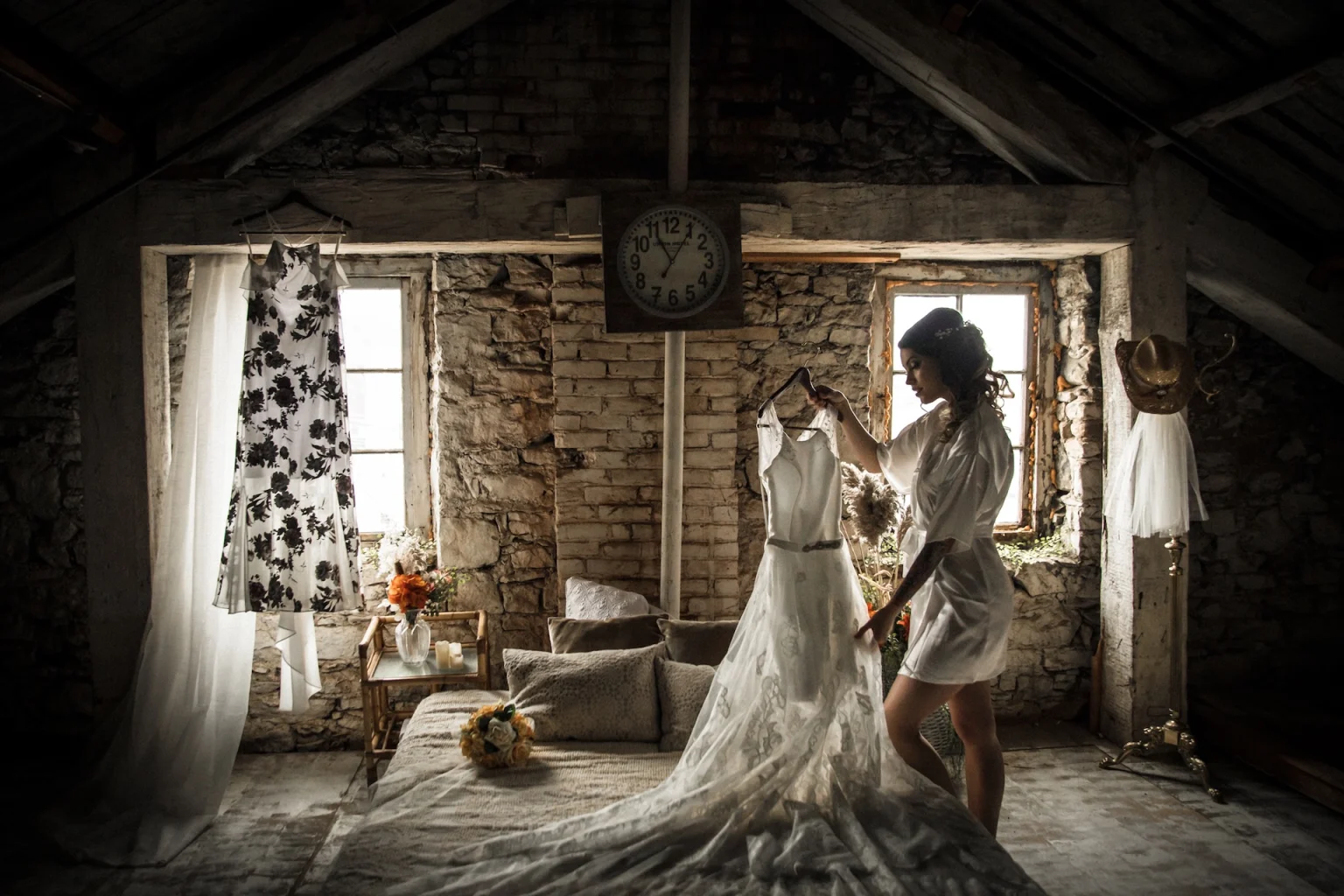 Bride holing her dress at the styled stydio in Dundas.