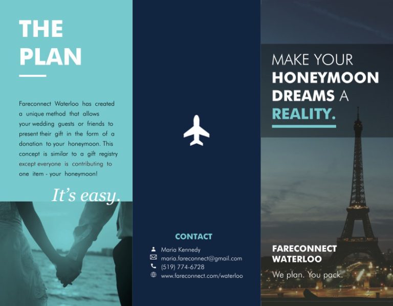 Fareconnect honeymoon registry brochure – a unique wedding gift idea for modern couples.