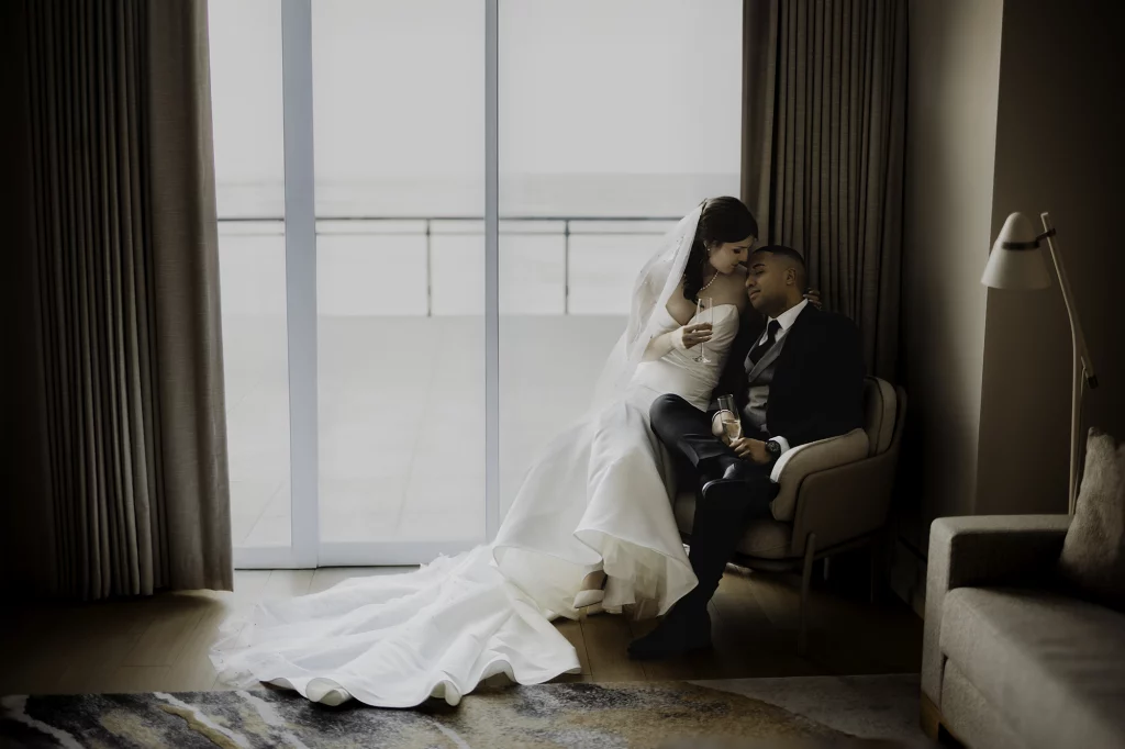 Dream dromatic bridal and groom portrait at the Pearl.