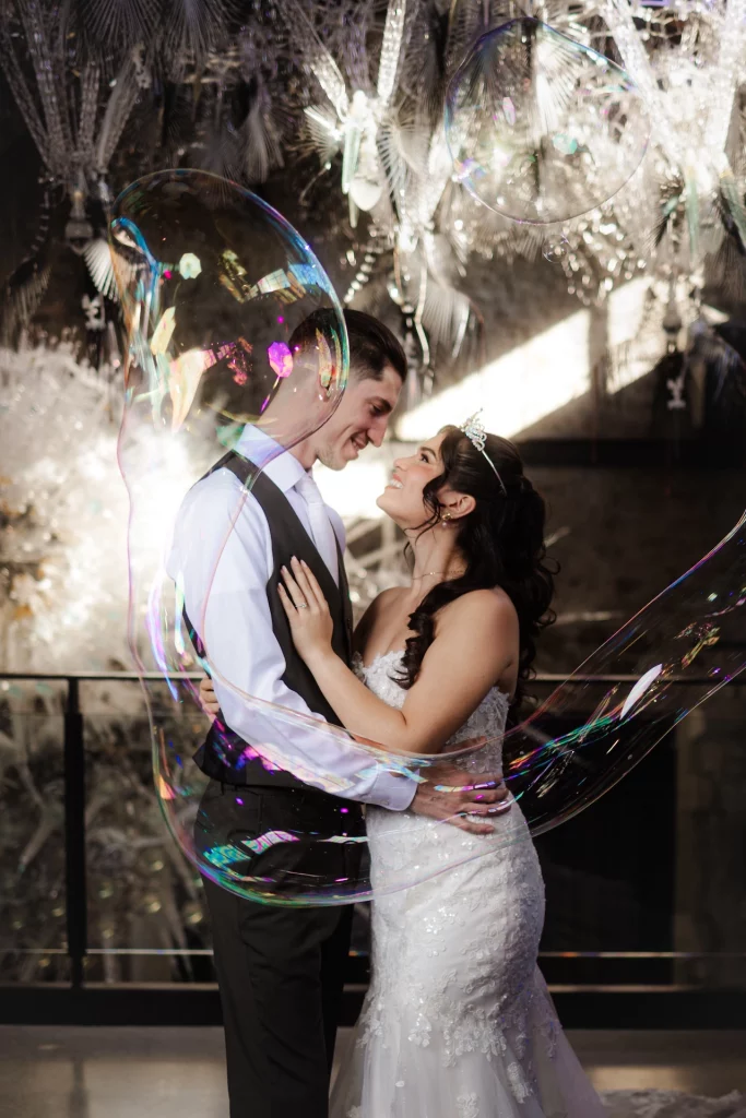 Cinematic wedding photo at the Tapestry Hall.