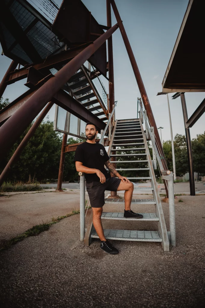 A metal tower in Brantford downtown next to the skate park.