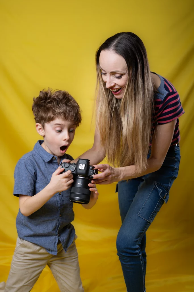 BTS from my portrite studio session with my son on yellow backdrop.